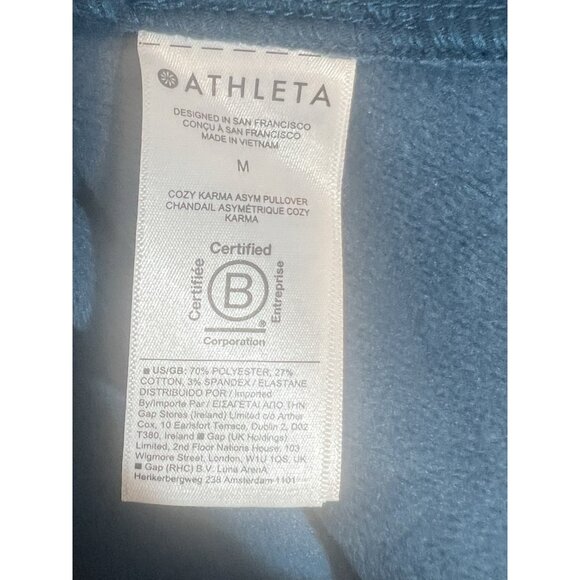 Athleta Women’s Cozy Karma Asym Pullover Sweatshirt Medium Blue Pockets Fleece - Picture 12 of 13